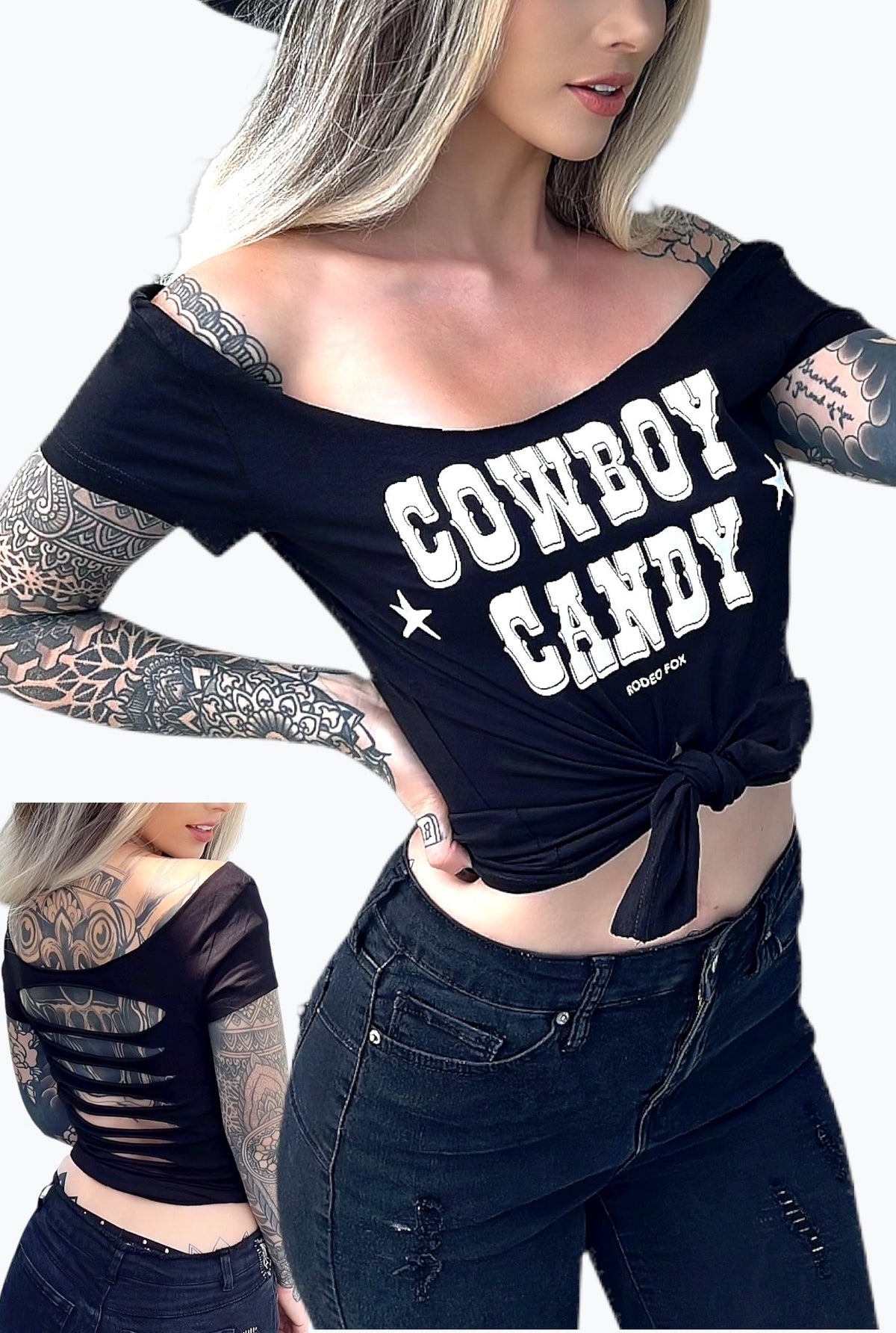Cowboy Candy Dark Cowgirl Country SS Cutout Back Tee