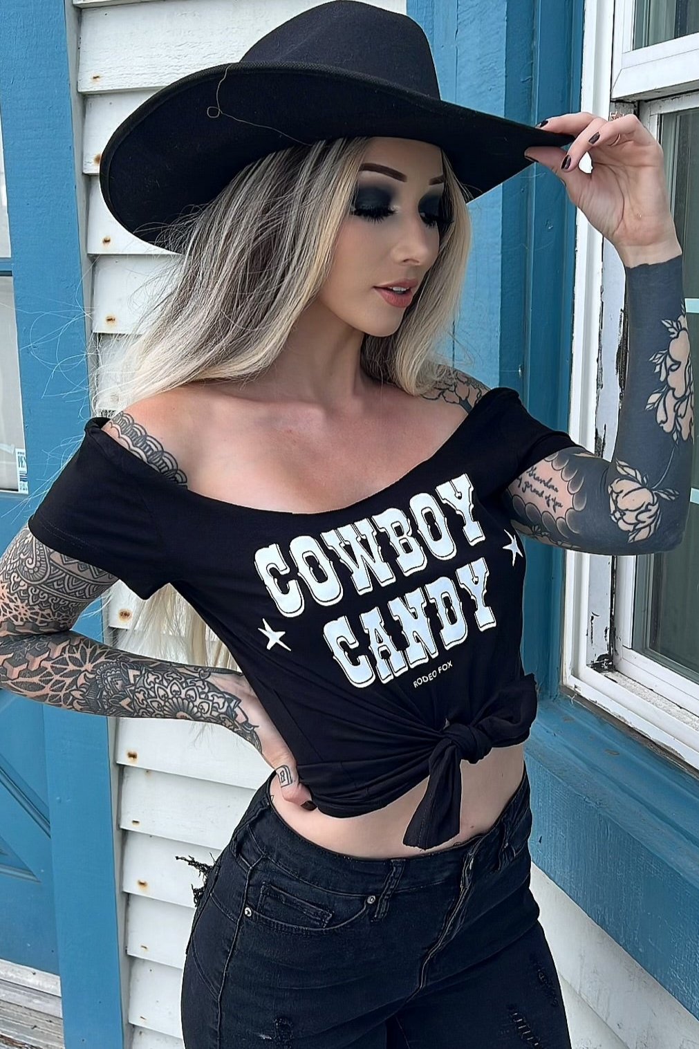 Cowboy Candy Dark Cowgirl Country SS Cutout Back Tee