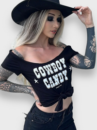 Cowboy Candy Dark Cowgirl Country SS Cutout Back Tee
