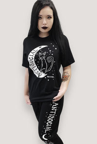 AntiSocial Cat Witch Moon Boyfriend SS Tee- Black
