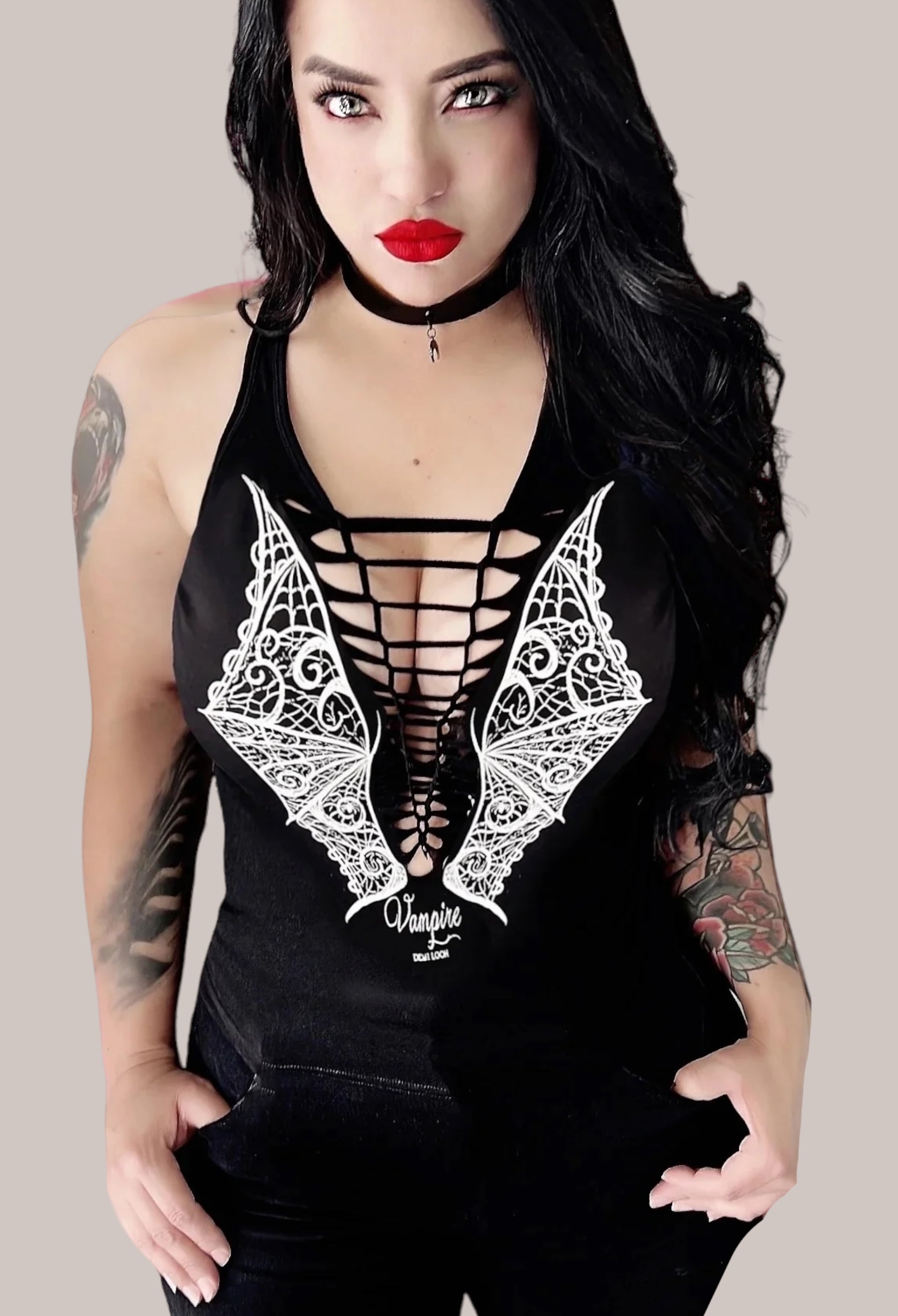 Vampire  Lace Bat Wings Cutout Tank