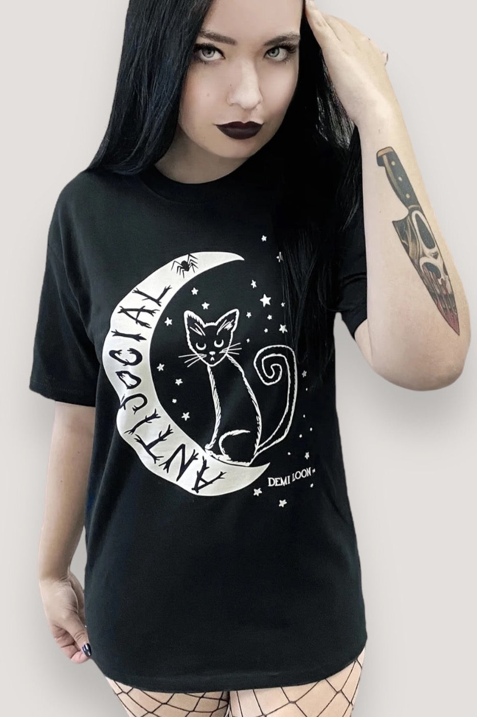 AntiSocial Cat Witch Moon Boyfriend SS Tee- Black