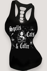 Spells Cats & Coffee Slashed Back Racerback Tank SCC13