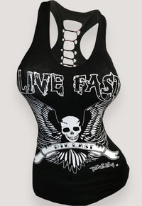 Live Fast Sexy Slashed Back Racerback Biker Tank