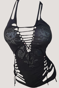 Gothic Rose Blackout Festival Slashed Tank Top