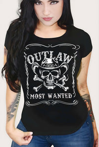 Outlaw Skull Cowboy Graphic Biker Cowgirl Country Tee