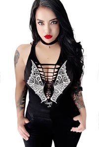 Vampire  Lace Bat Wings Cutout Tank