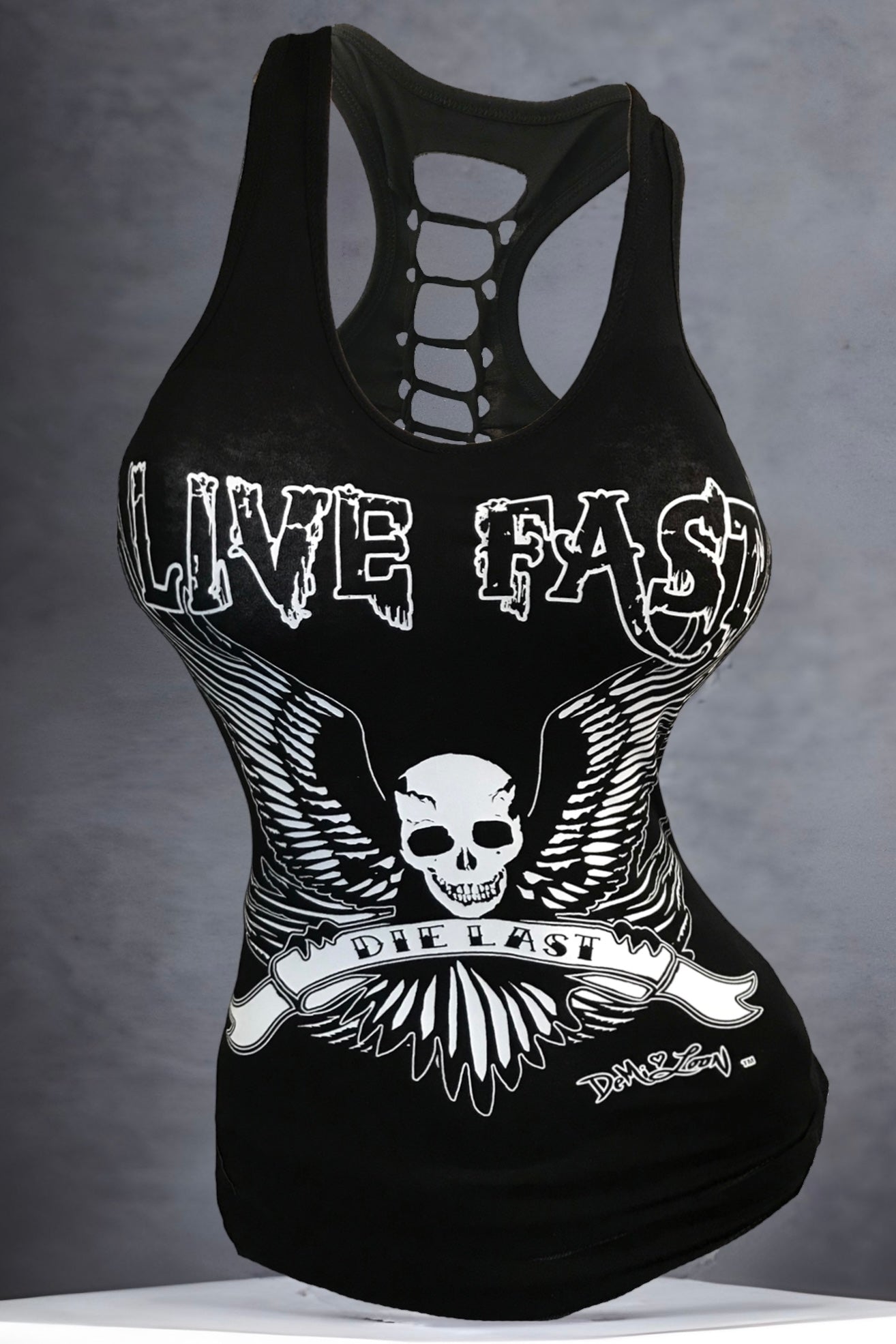 Live Fast Sexy Slashed Back Racerback Biker Tank