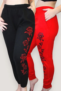 Gothic Rose Graphic Leg Print Boyfriend Jogger Pants