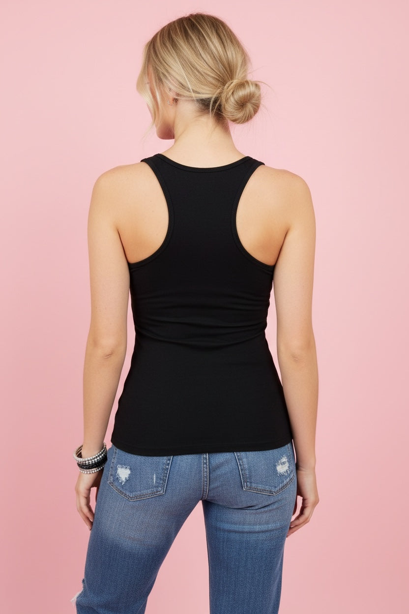 Desert Rose Blackout Festival Slashed Tank Top