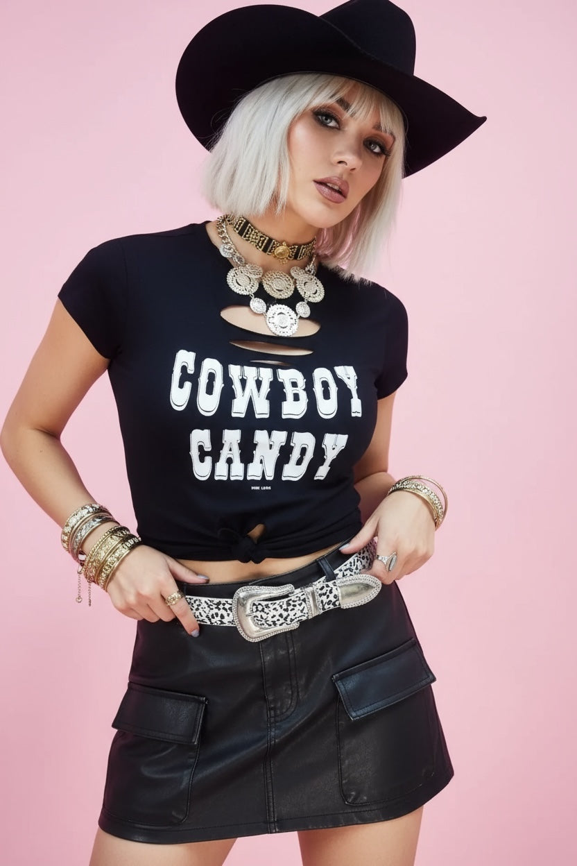 Cowboy Candy Cowgirl Country SS Tie Crop Tee
