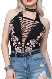 Dusty Rose Festival Concert Slashed Tank Top
