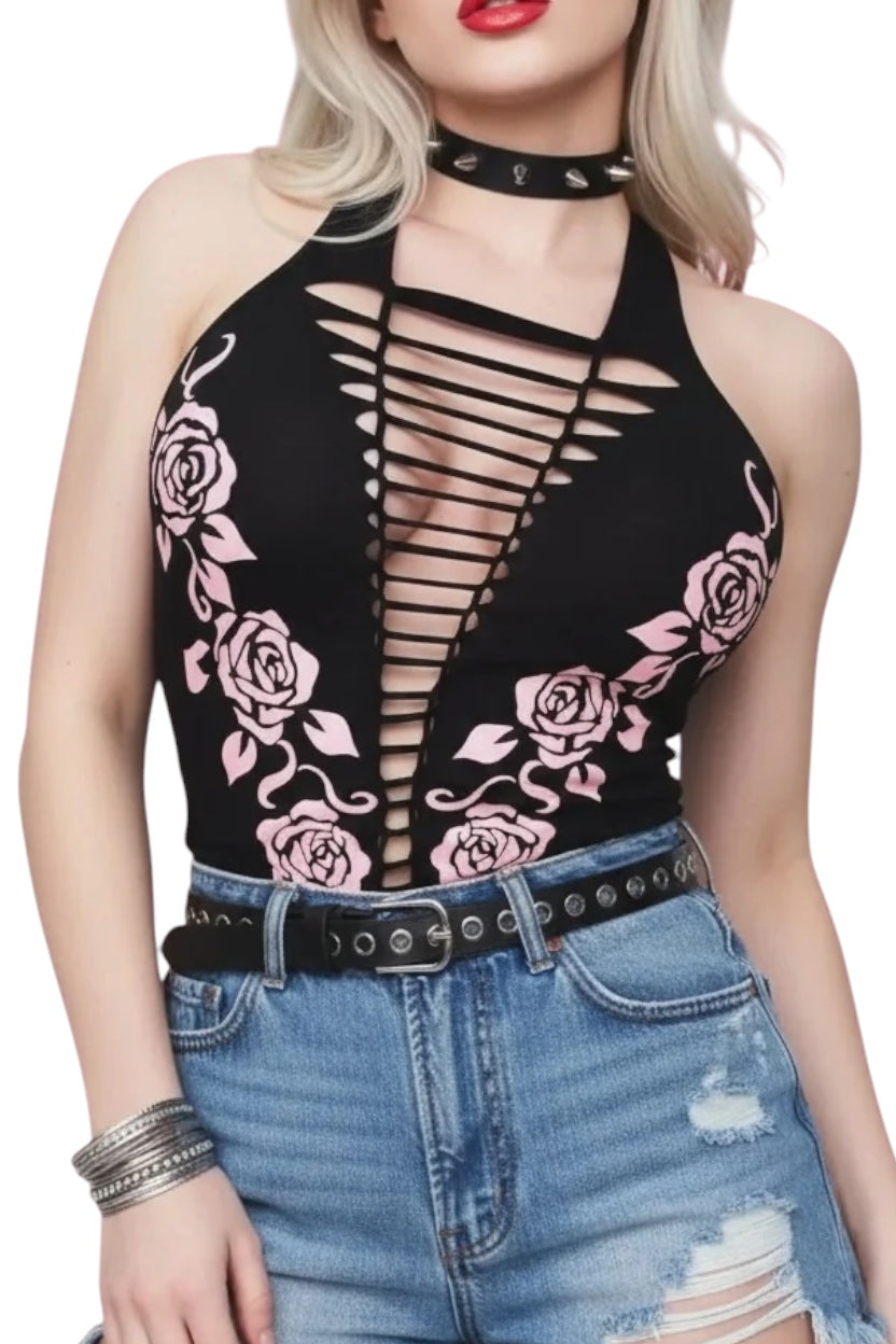 Dusty Rose Festival Concert Slashed Tank Top