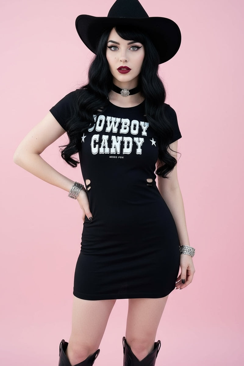 Cowboy Candy Western Slashed Graphic Mini Festival Dress