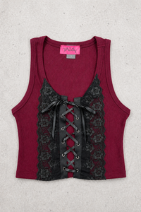 Wicked Kiss Cropped Lace Corset- Oxblood