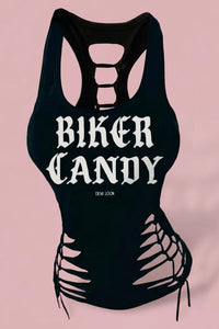 Biker Candy Festival Slashed Tank Top