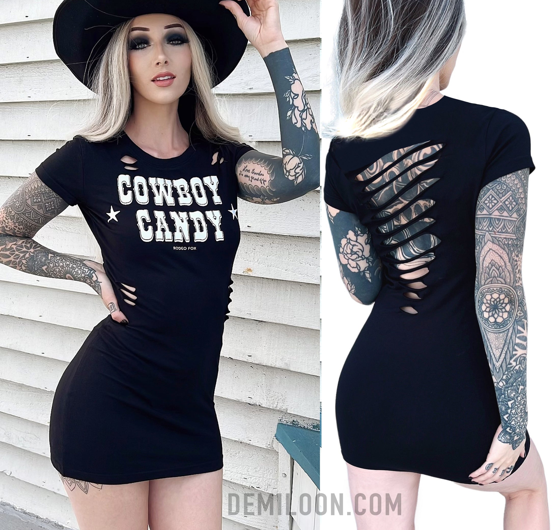 Cowboy Candy Western Slashed Graphic Mini Festival Dress