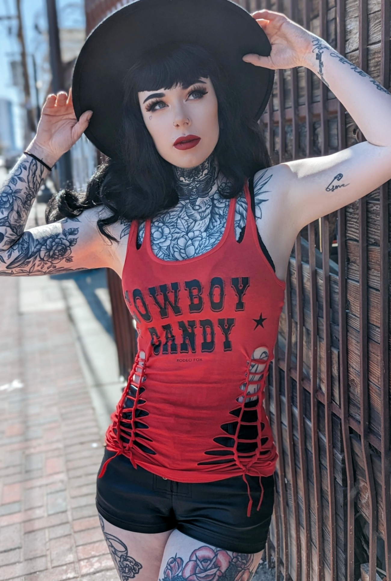 Demi Loon Sexy Cowgirl Biker Tank Top | Slashed Cut-Out Country Motorcycle  Tee Tshirt | Graphic Punk Gothic Tank Top