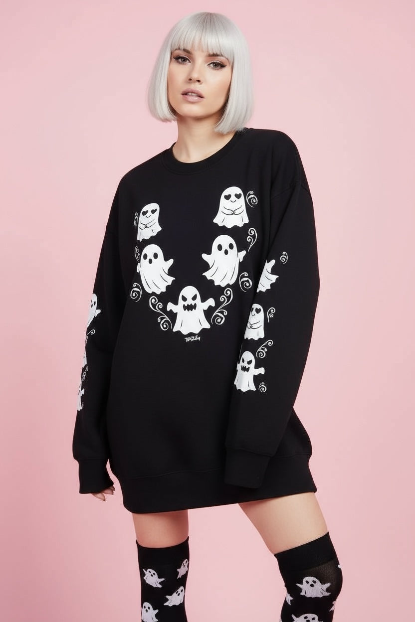 Spooky Boo Boyfriend Fit Oversized Halloween Sweatshirt
