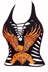 Freedom Eagle Sexy Biker Slash Back Cropped Tank