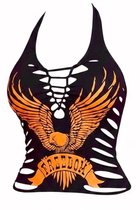 Freedom Eagle Sexy Biker Slash Back Cropped Tank