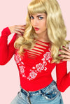 Deadly Rose Boatneck Cutout Tee- Red
