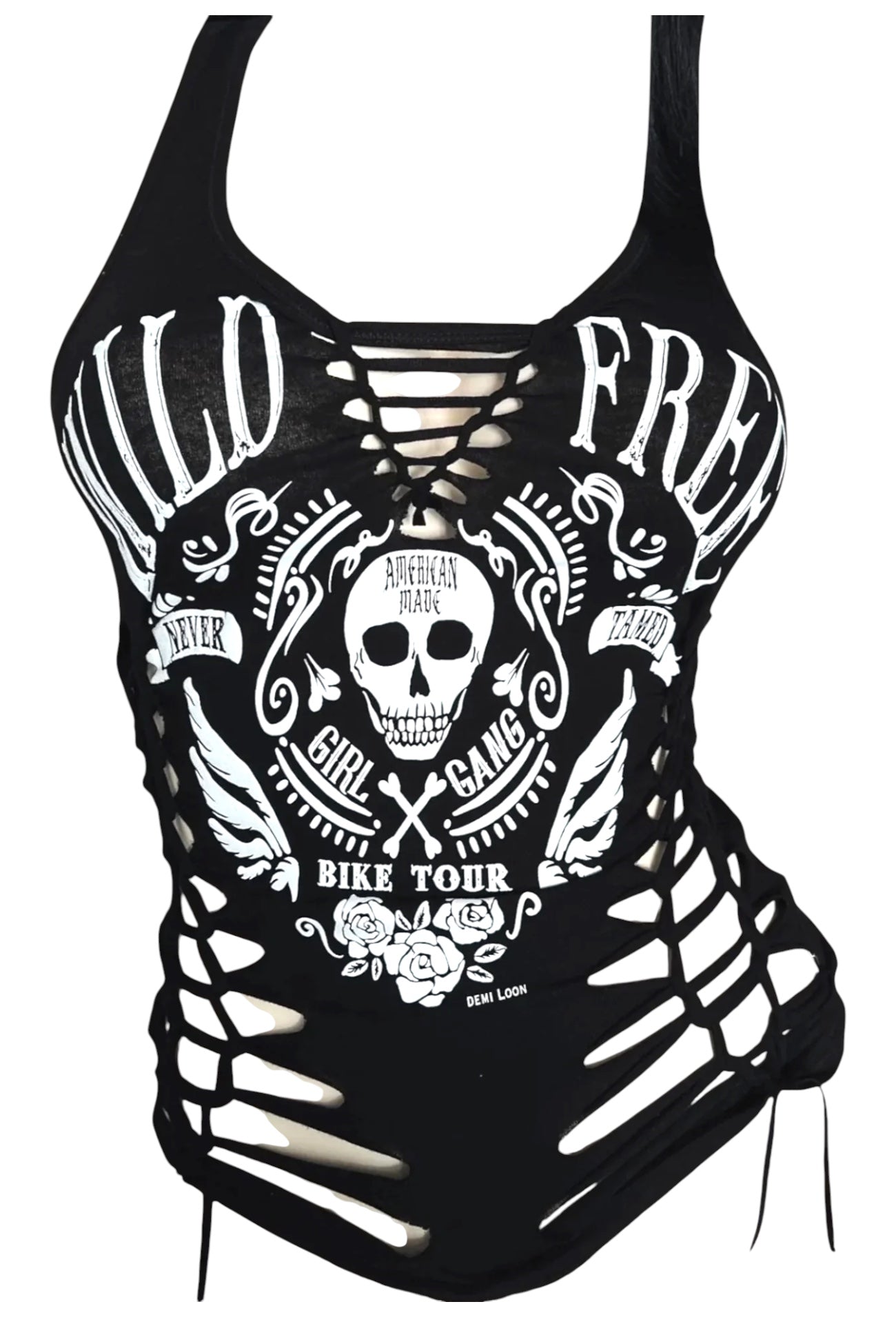 Wild & Free Ribcage Slashed Biker Tank