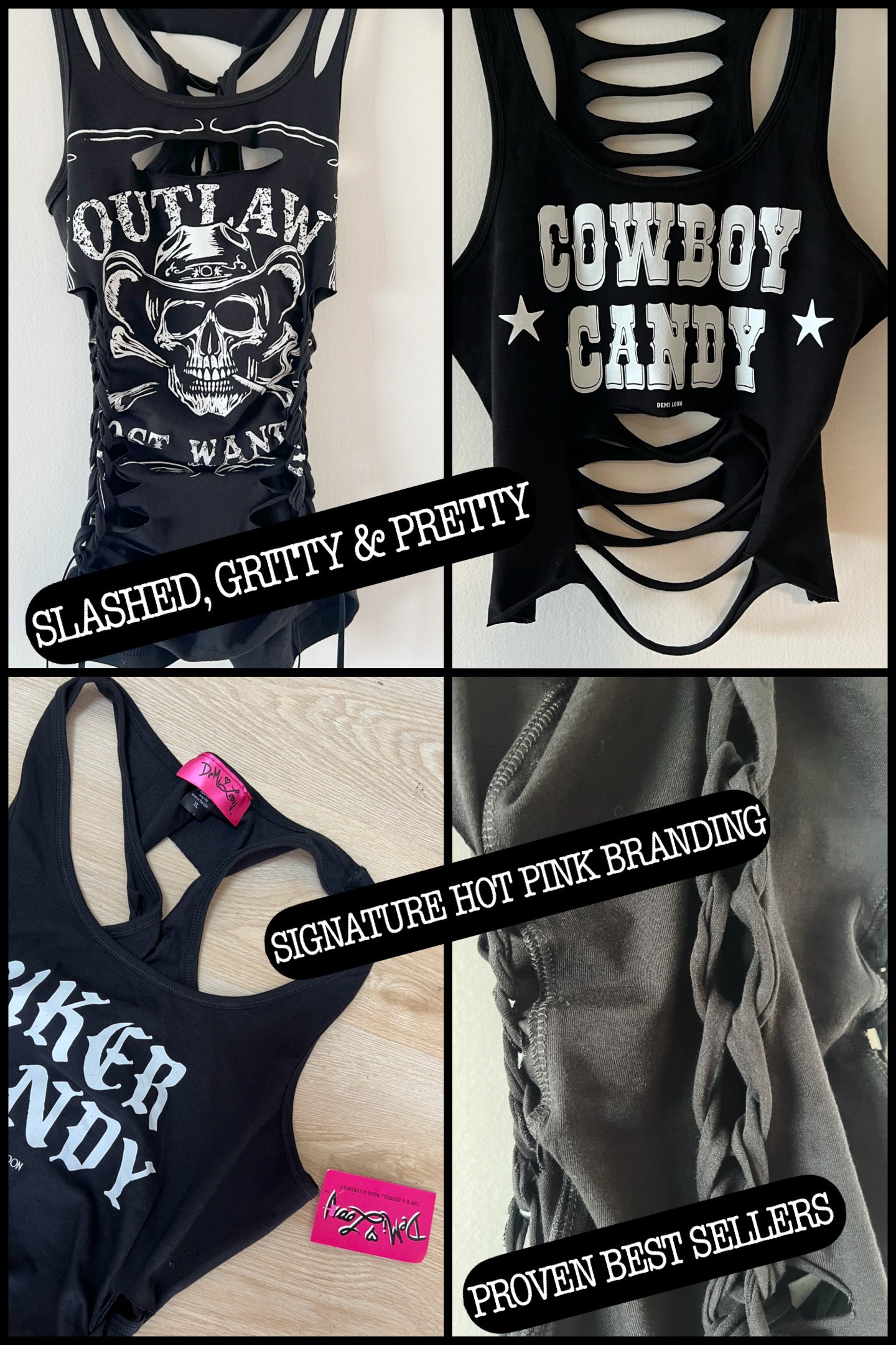 Outlaw Skull Graphic Motorcycle Sexy Biker Cowgirl Festival Slashed Tank Top