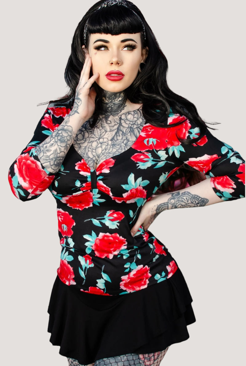 Cupcake Sweetheart Neck Floral Pinup Top
