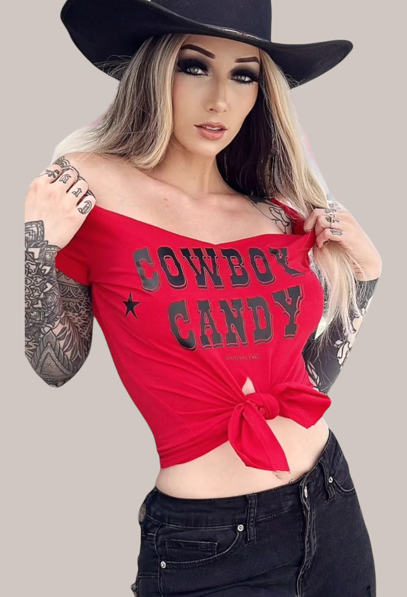 Cowboy Candy Dark Cowgirl Country SS Cutout Back Tee