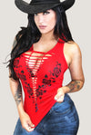 Deadly Rose Crochet Slashed Tank Top- Red