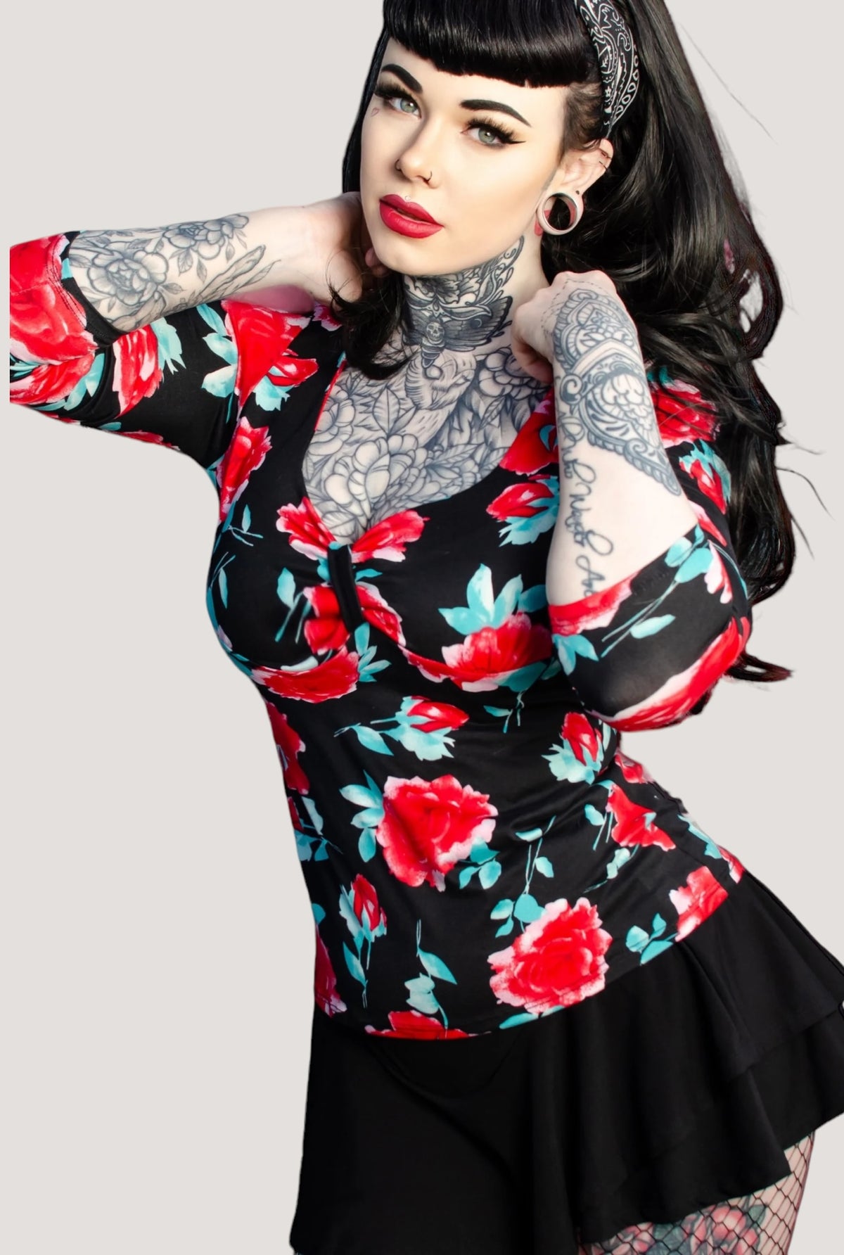 Cupcake Sweetheart Neck Pinup Top- Floral