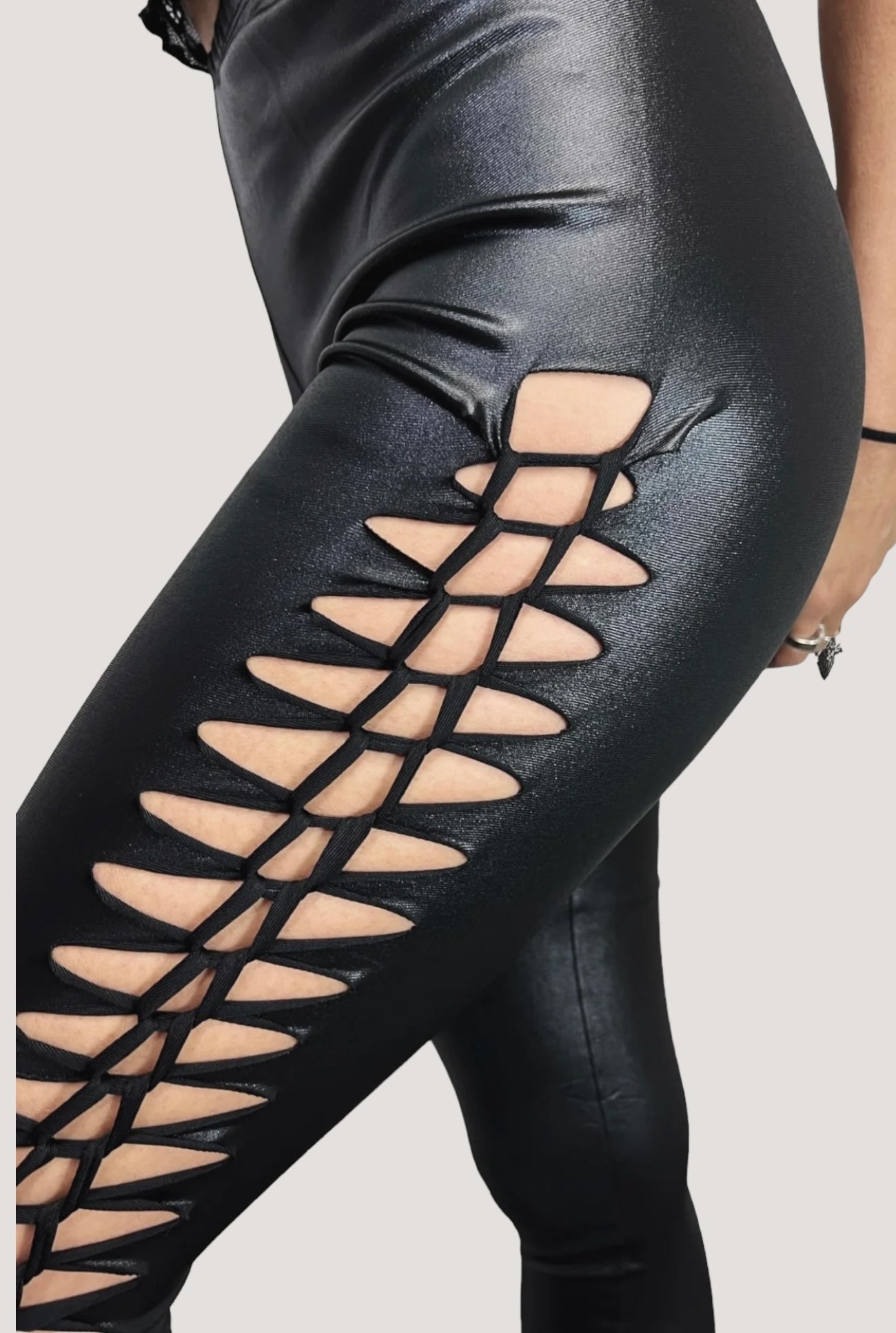 Killer Slash Patent Leather Vegan Super Stretch Leggings- Black – Demi Loon