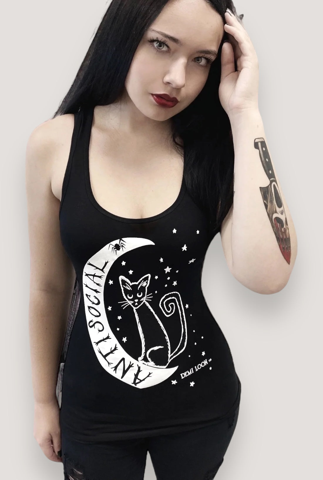 Antisocial Witchy Goth Cat Moon Graphic Tank