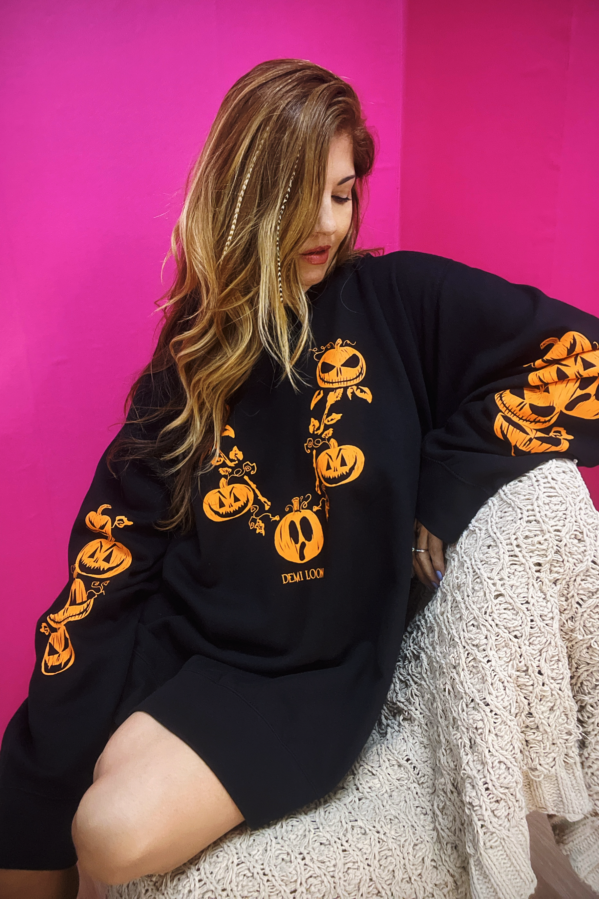 Pumpkin Boo Boyfriend Fit Oversized Halloween Sweatshirt
