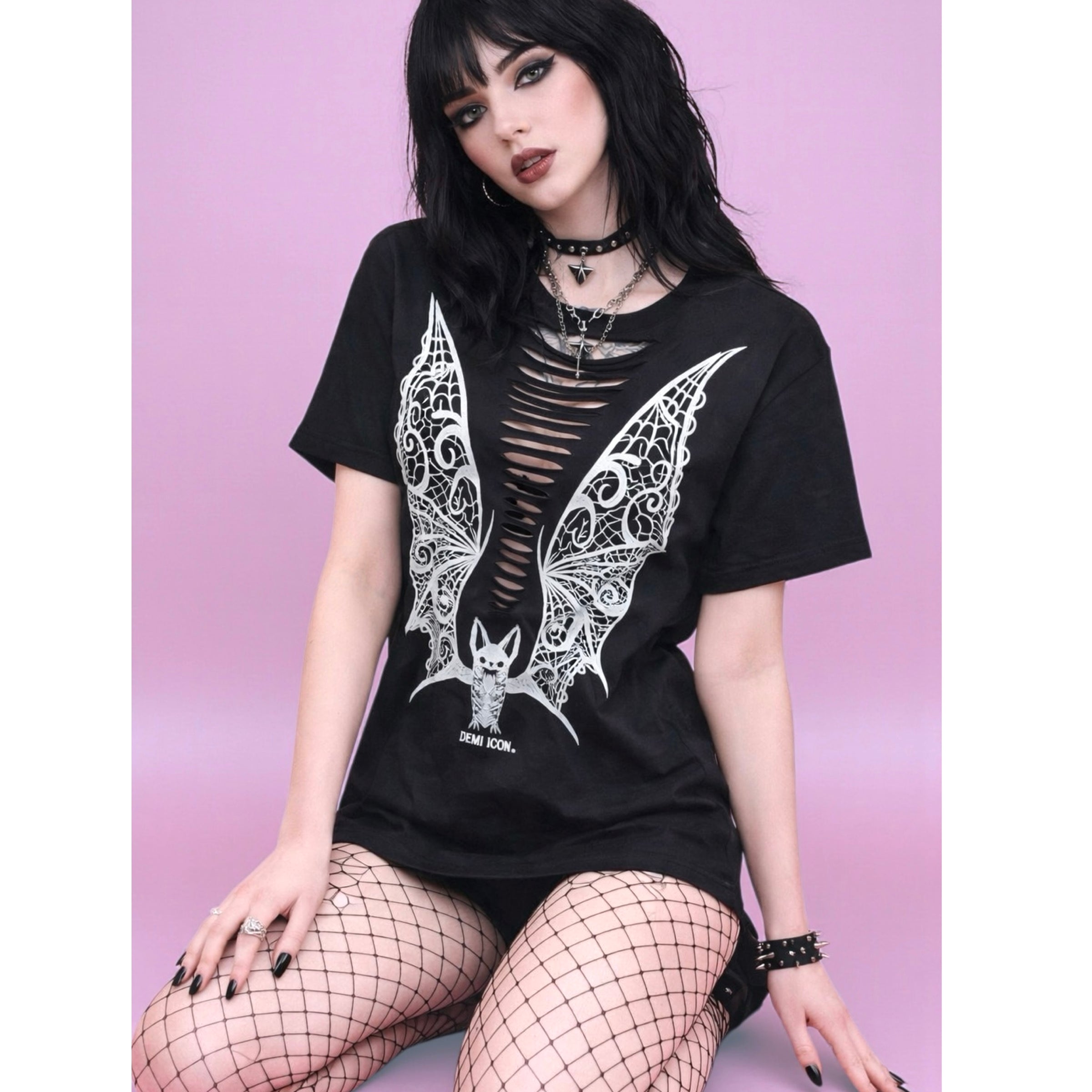 Vampire Lace Wings Boyfriend Fit Tee -Slashed or Unslashed