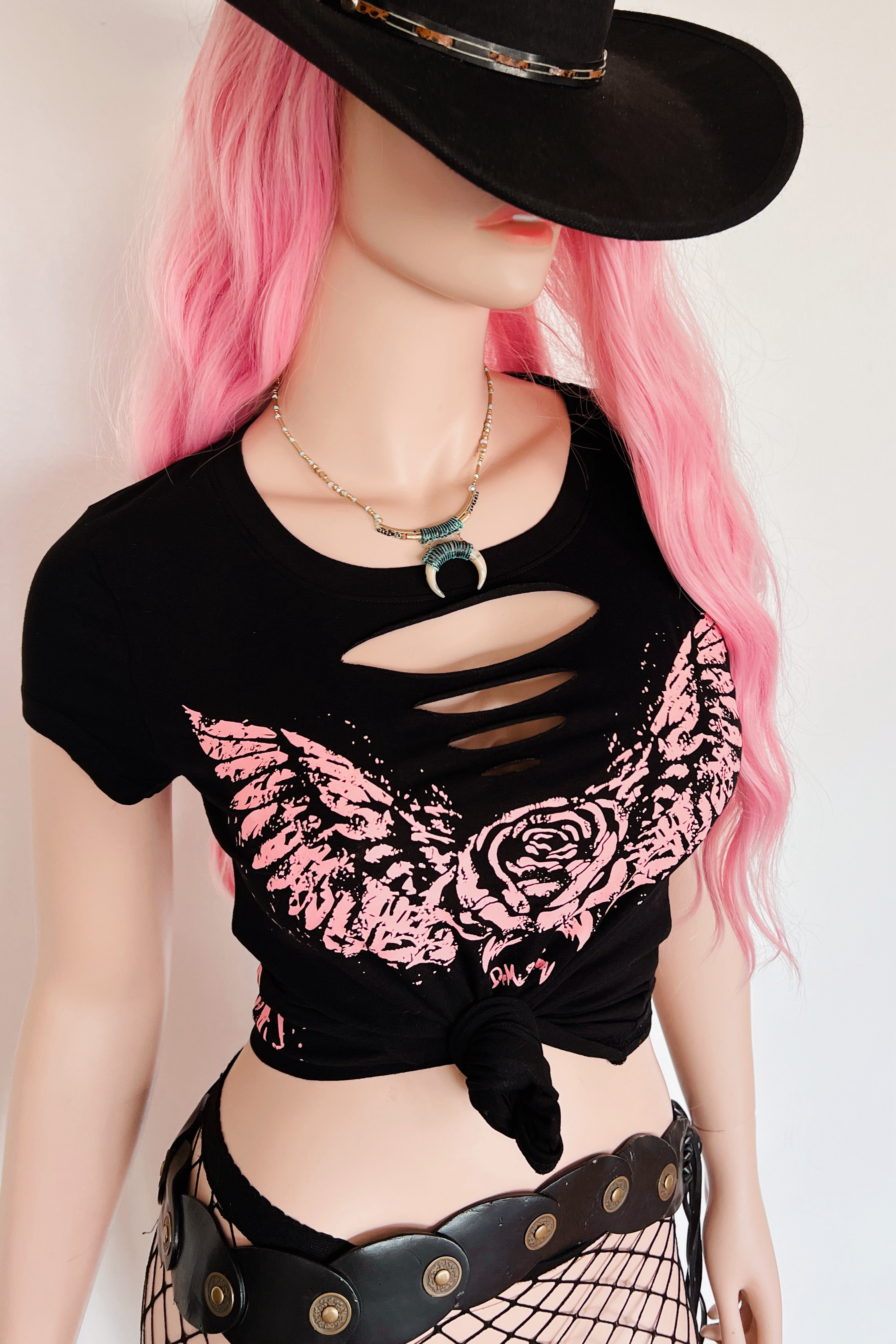 Angel Rose Tattoo Wings Slashed Comfort fit Stretch Country Graphic Tee