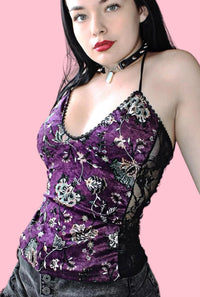 Velvet & Lace Floral Vamp Corset-  Purple