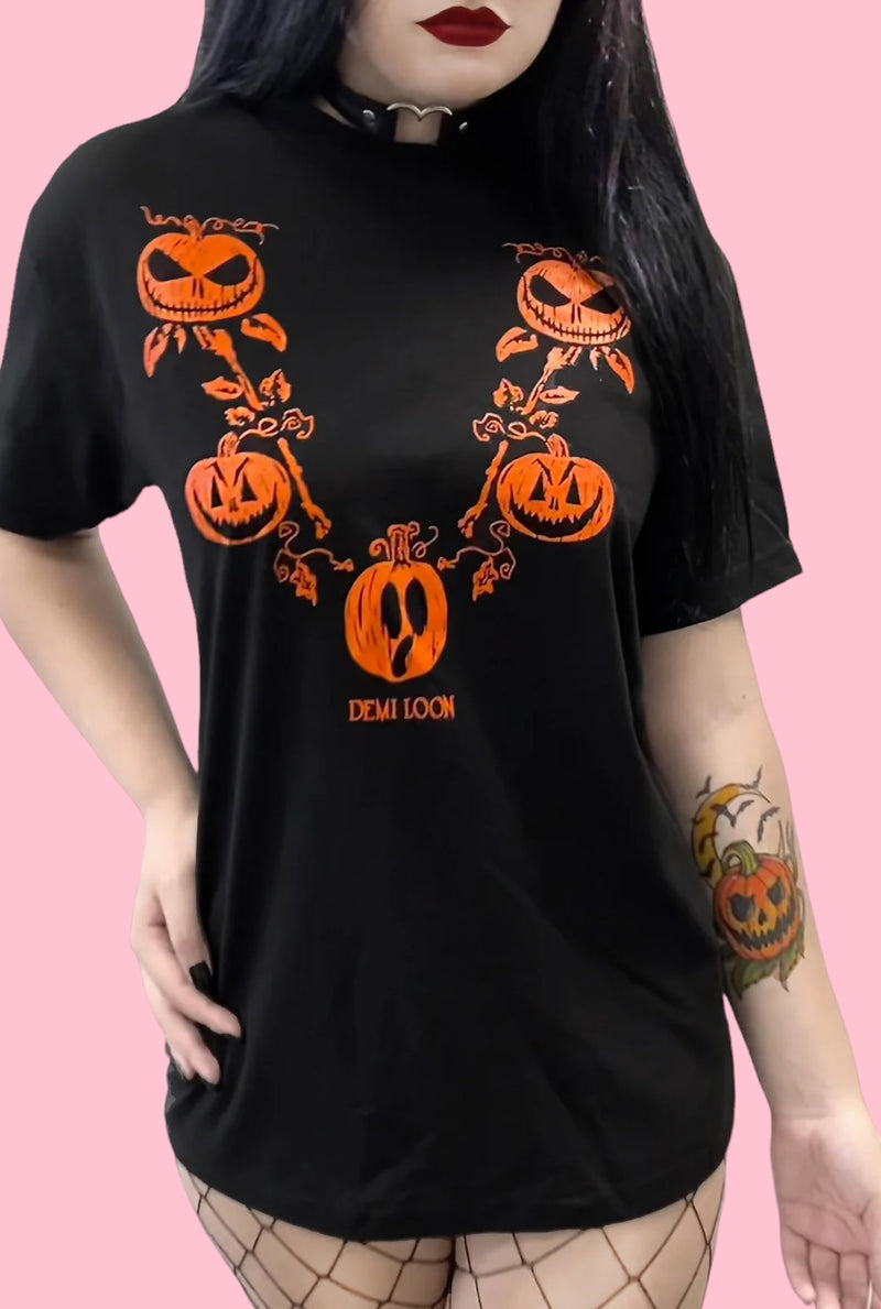 Pumpkin Halloween Boyfriend Fit SS Tee- Black
