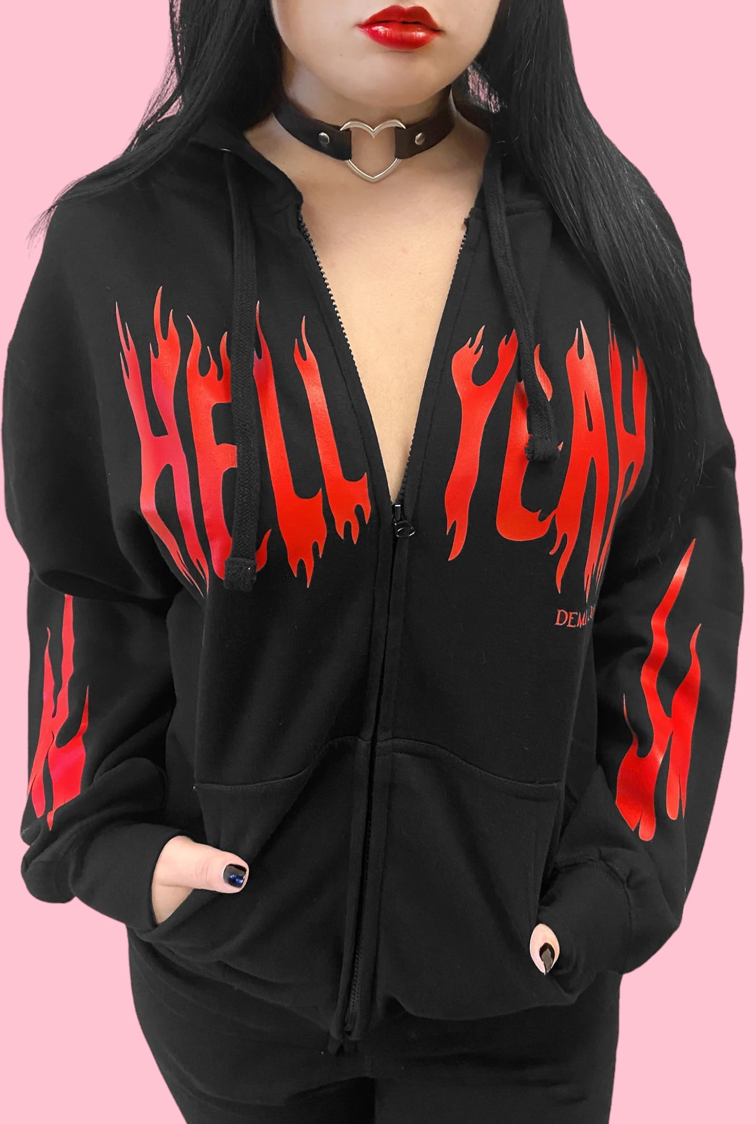 Hell Yeah Flame Graphic "Boyfriend Fit" Zipper Hoodie