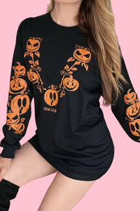 Pumpkin Halloween Graphic Long Sleeve Boyfriend LS Tee