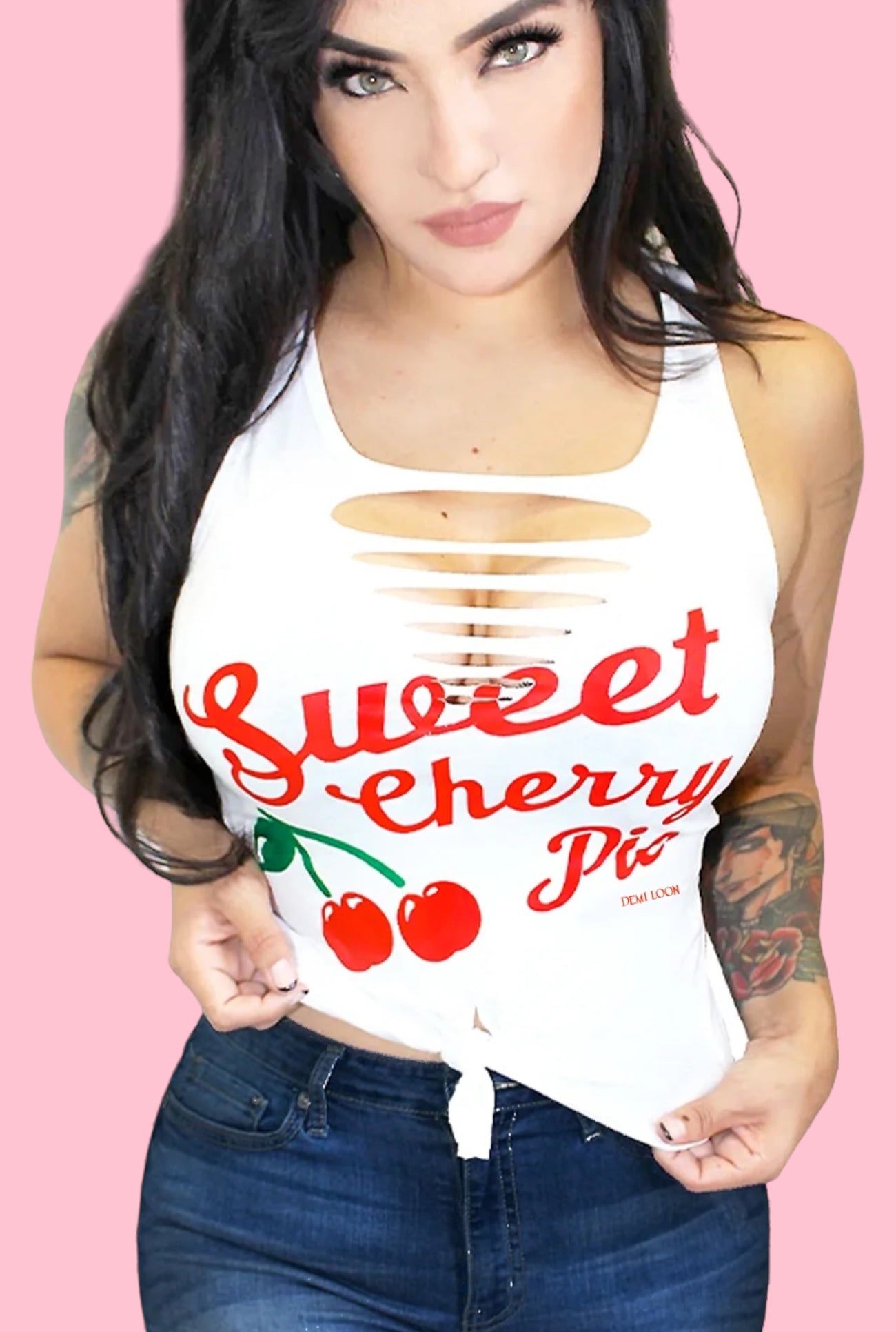 Sweet Cherry Pie Cut-out Tie Bottom Tank