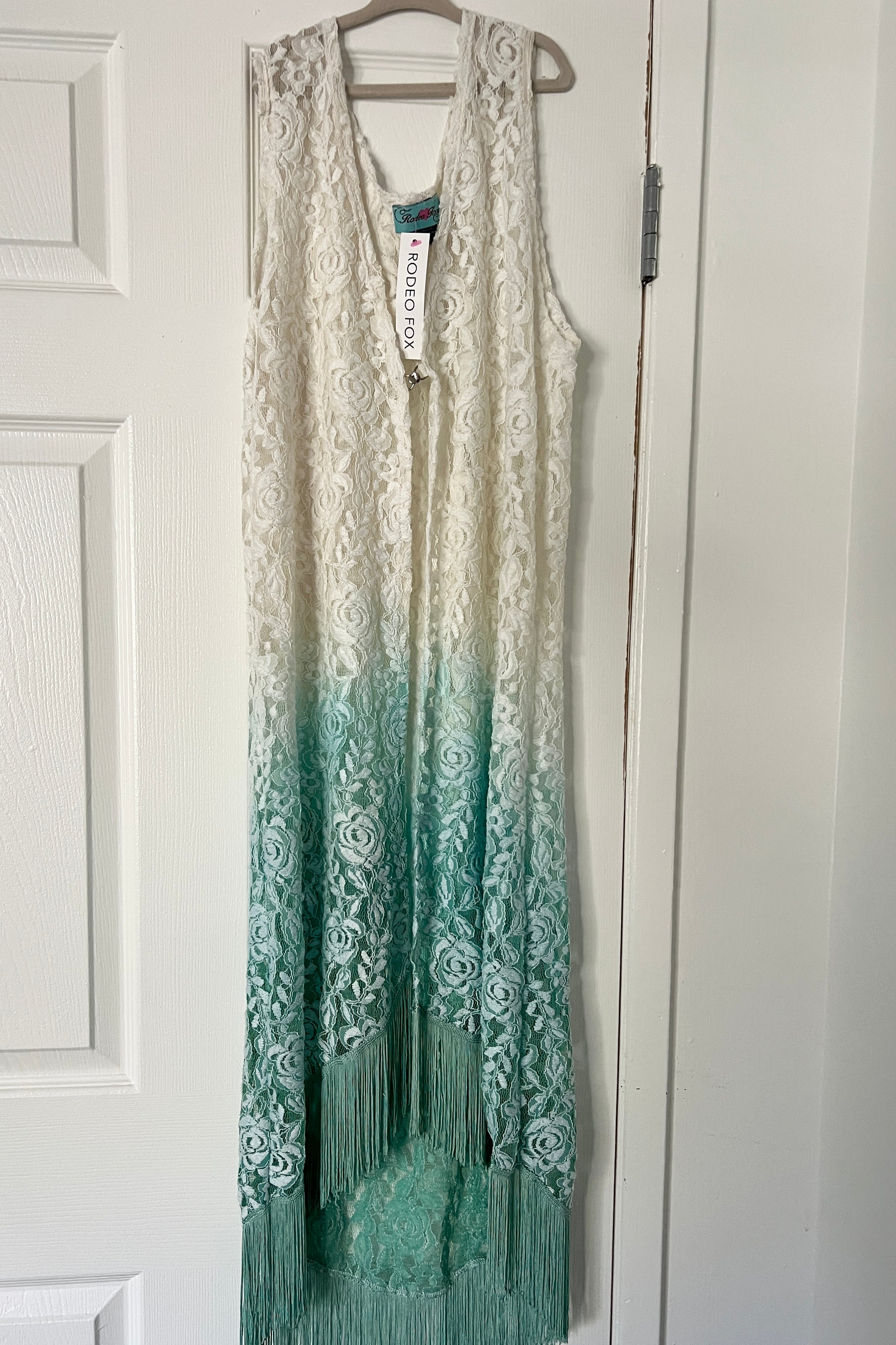 Aquamarine Dream Fringed Lace Coverup