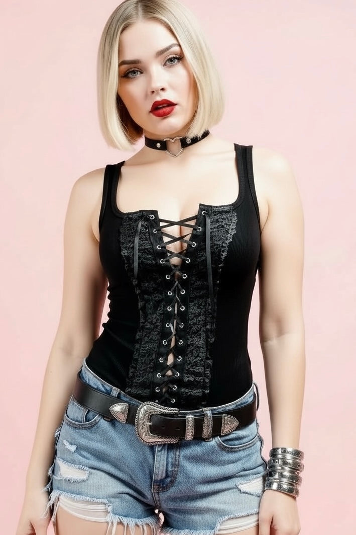 Lolita Gothic Lace Up Front Corset Tank