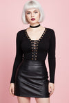 Dalia Darkness Ribbed Lace Up Corset Tee