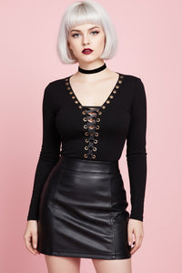 Dalia Darkness Ribbed Lace Up Corset Tee