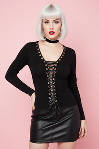Dalia Darkness Ribbed Lace Up Corset Tee