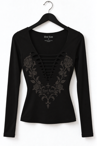 Demi Rose Black Out Rose LS Slash Tee