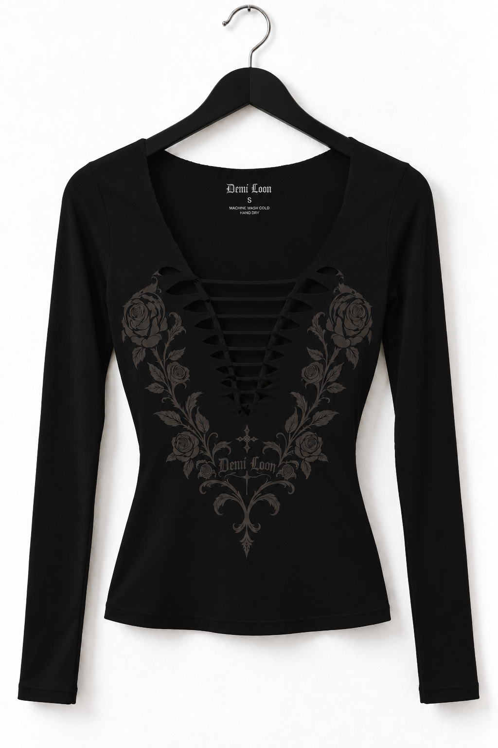 Demi Rose Black Out Rose LS Slash Tee