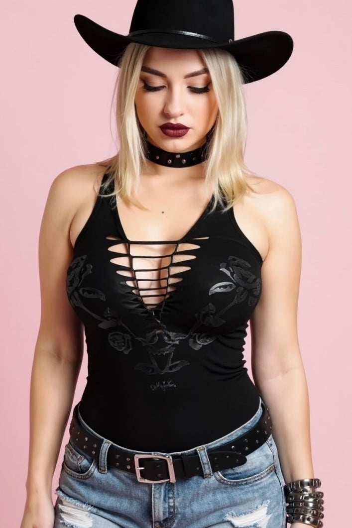 Desert Rose Blackout Festival Slashed Tank Top